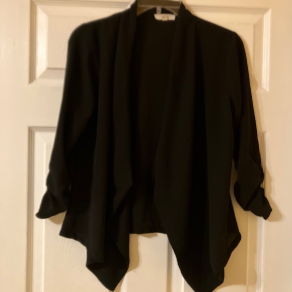 rayon handkerchief hem jacket cardigan black women’s size small open front - Picture 1 of 4